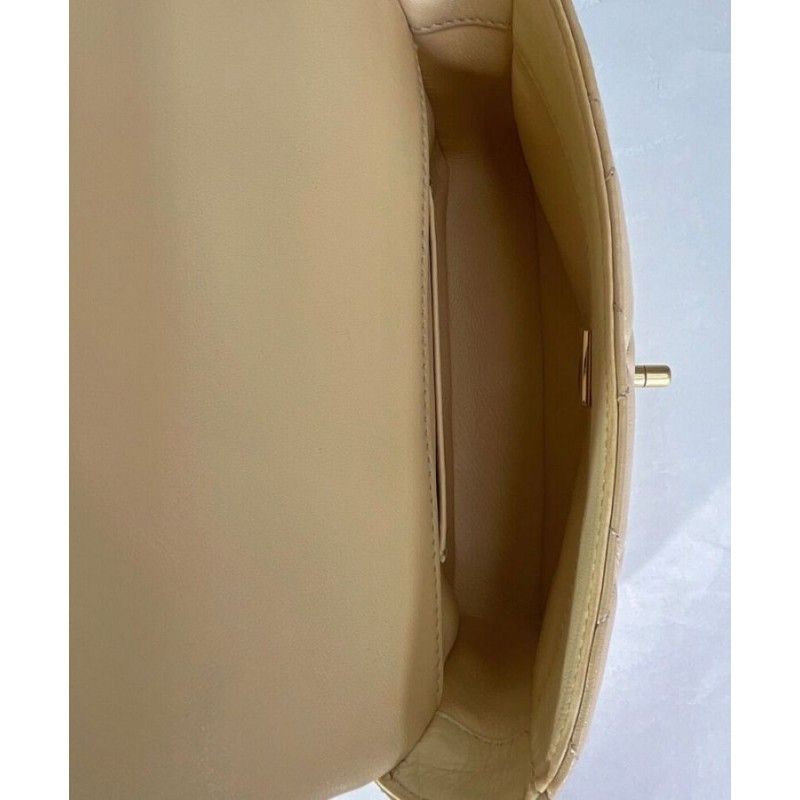 Chanel Classic Mini Khaki Lambskin Enamel Logo Women Flap Shoulder Bag AS3113