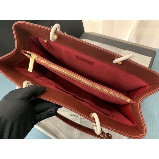 Chanel Grand Shopping Tote(GST) Fashion Large Burgundy Grained Calfskin Women Handbag A50995