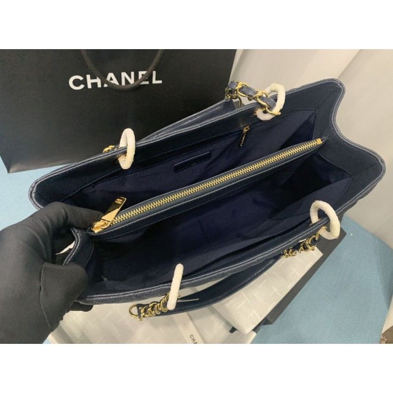 Chanel Grand Shopping Tote(GST) Fashion Large Blue Grained Calfskin Women Handbag A50995
