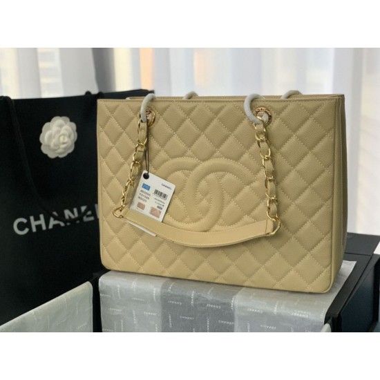 Chanel Grand Shopping Tote(GST) Fashion Large Apricot Grained Calfskin Women Handbag A50995