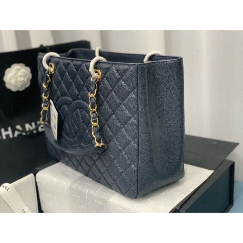 Chanel Grand Shopping Tote(GST) Fashion Large Blue Grained Calfskin Women Handbag A50995