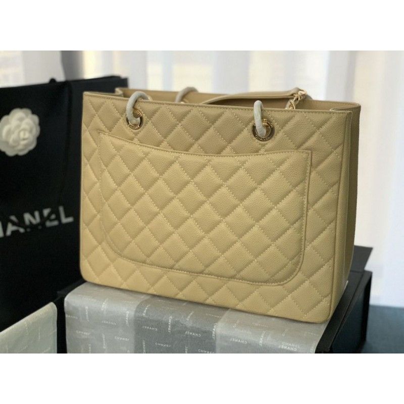 Chanel Grand Shopping Tote(GST) Fashion Large Apricot Grained Calfskin Women Handbag A50995