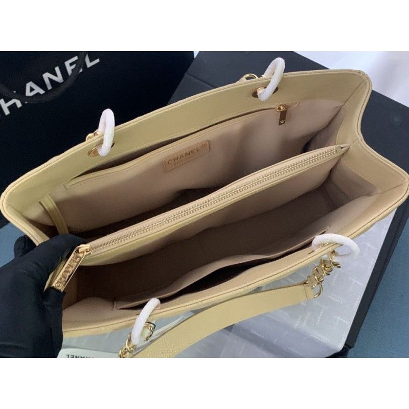 Chanel Grand Shopping Tote(GST) Fashion Large Apricot Grained Calfskin Women Handbag A50995