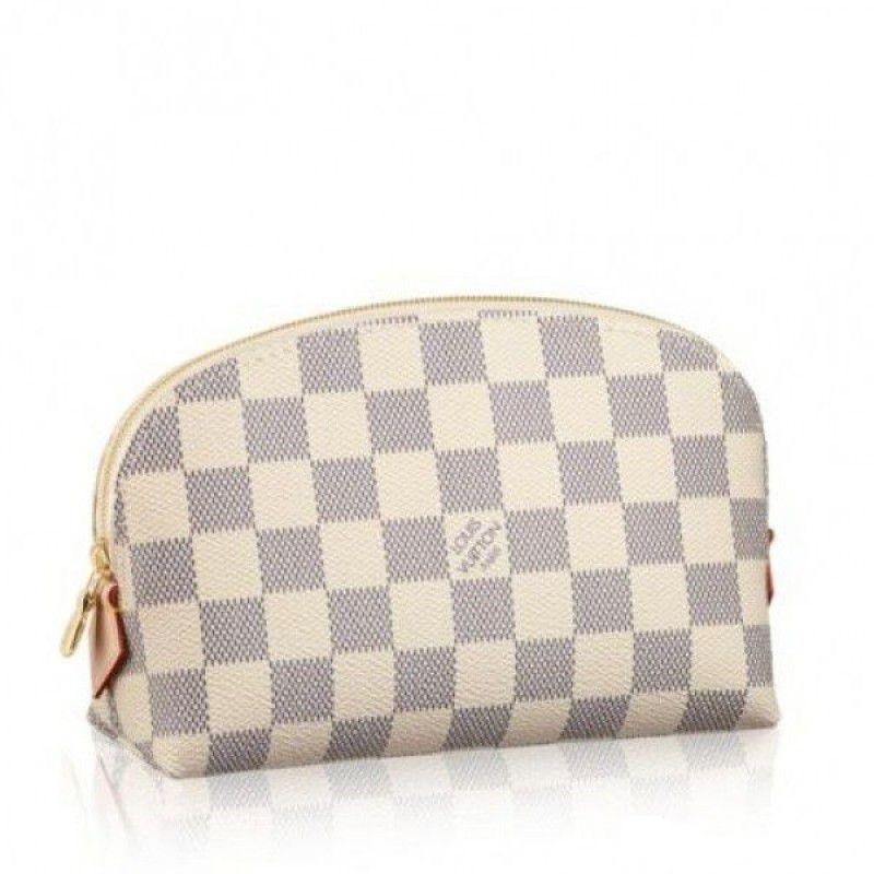 Louis Vuitton Damier Azur Natural PM Beige Cowhide Women Cosmetic Pouch N60024