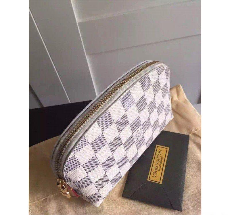 Louis Vuitton Damier Azur Natural PM Beige Cowhide Women Cosmetic Pouch N60024
