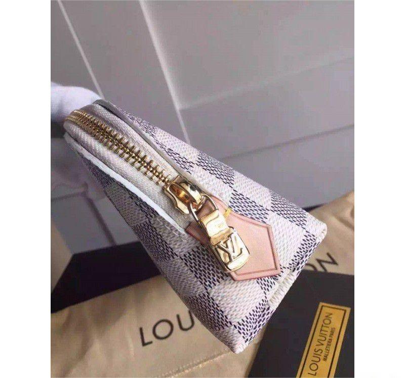 Louis Vuitton Damier Azur Natural PM Beige Cowhide Women Cosmetic Pouch N60024