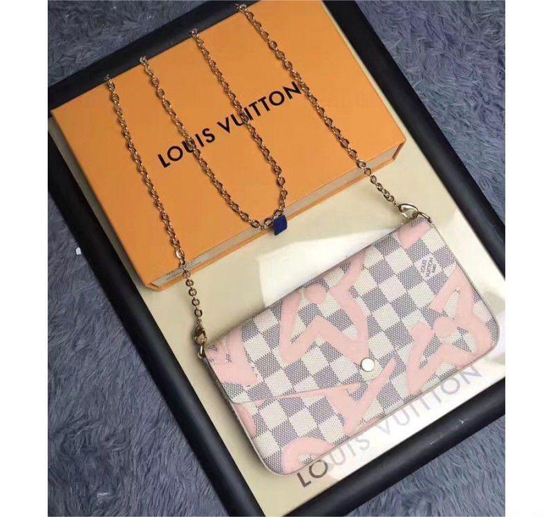 Louis Vuitton Damier Azur Pochette Felicie PM Beige Canvas Women Satchel Purses N63106