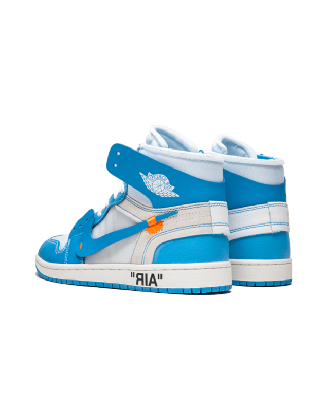 Tênis de basquete Jordan Air Jordan 1 Retro High 2018 Off-White University Blue em couro com sola de borracha AQ0818-148