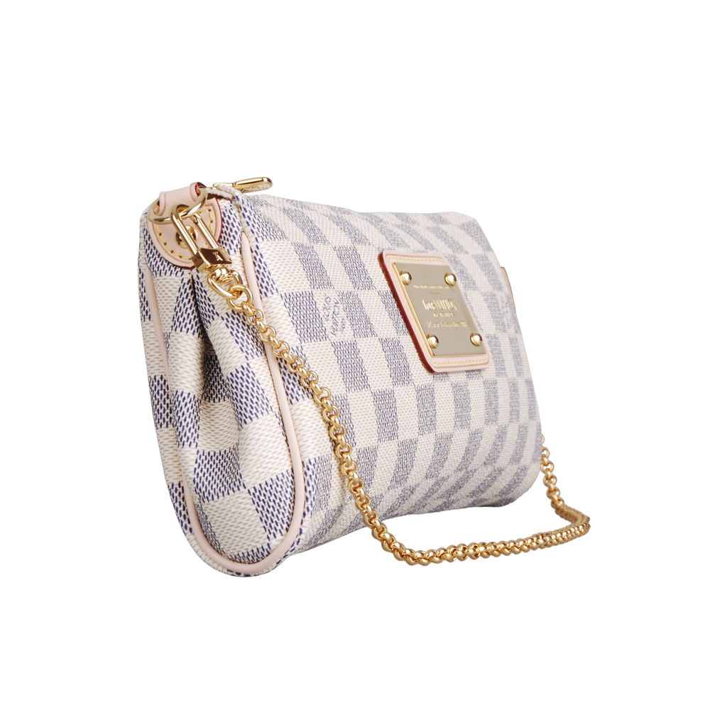 Louis Vuitton Damier Azur Eva Clutch PM Beige Canvas Women Clutch Crossbody Bag N55214