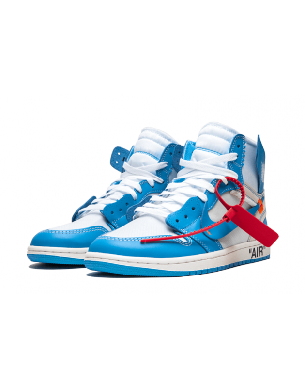Tênis de basquete Jordan Air Jordan 1 Retro High 2018 Off-White University Blue em couro com sola de borracha AQ0818-148
