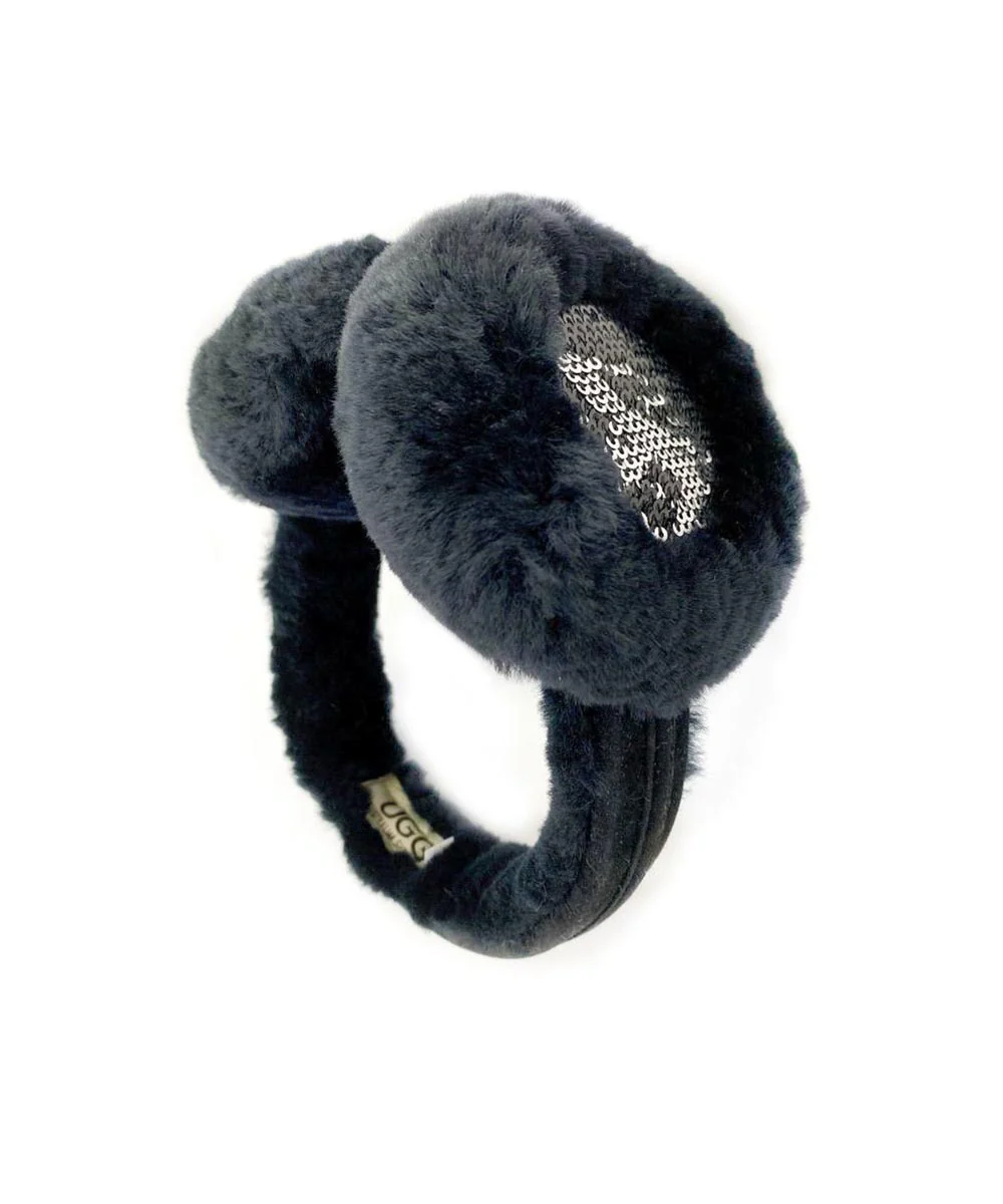 UGG Classic Fashion Sparkles Black Merino Wool Women Headband Earmuff 589004