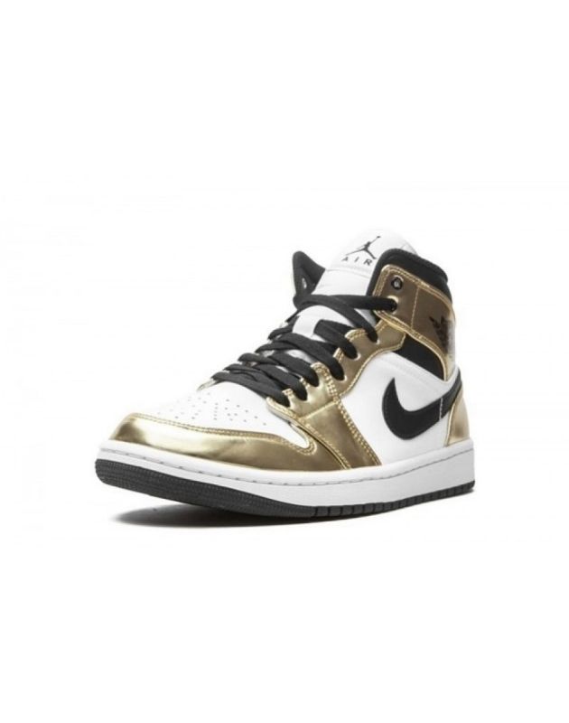 Jordan Air Jordan 1 Mid 2020 Metallic Gold Black White Leather Rubber Sole Basketball Sneakers DC1419-700
