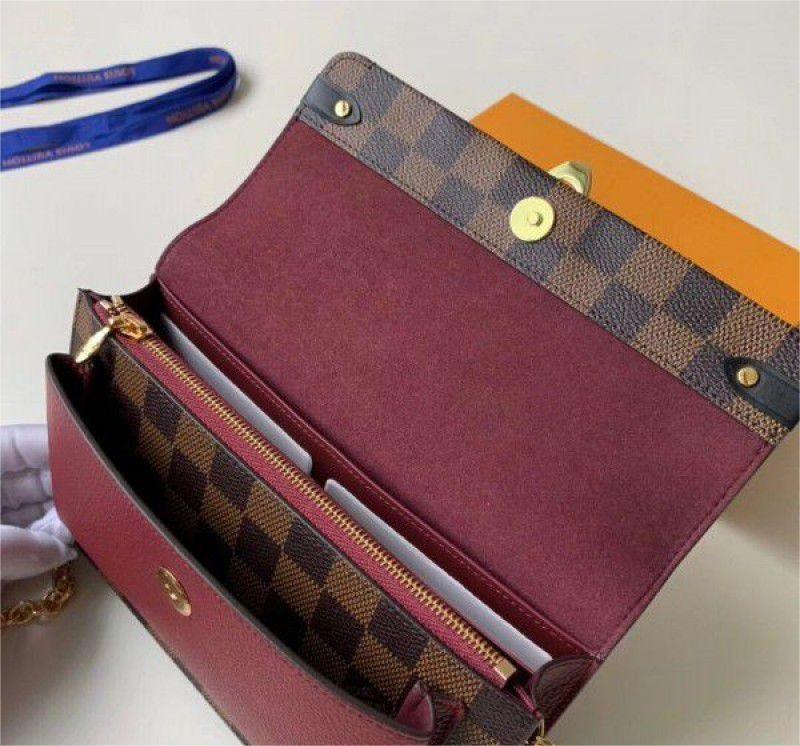 Louis Vuitton Damier Ebene Vavin 鏈條 BB 棕色帆布女士信封錢包 N60222