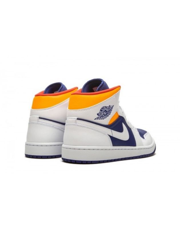 Jordan Air Jordan 1 Mid 2020 Royal Blue Laser Orange Leather Rubber Sole Basketball Sneakers 554724-131