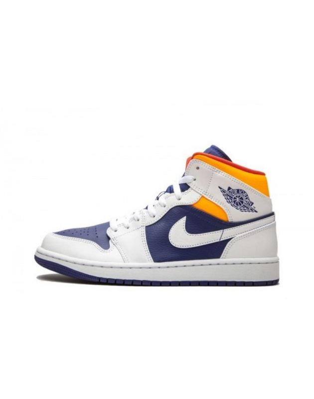 Jordan Air Jordan 1 Mid 2020 Royal Blue Laser Orange Leather Rubber Sole Basketball Sneakers 554724-131