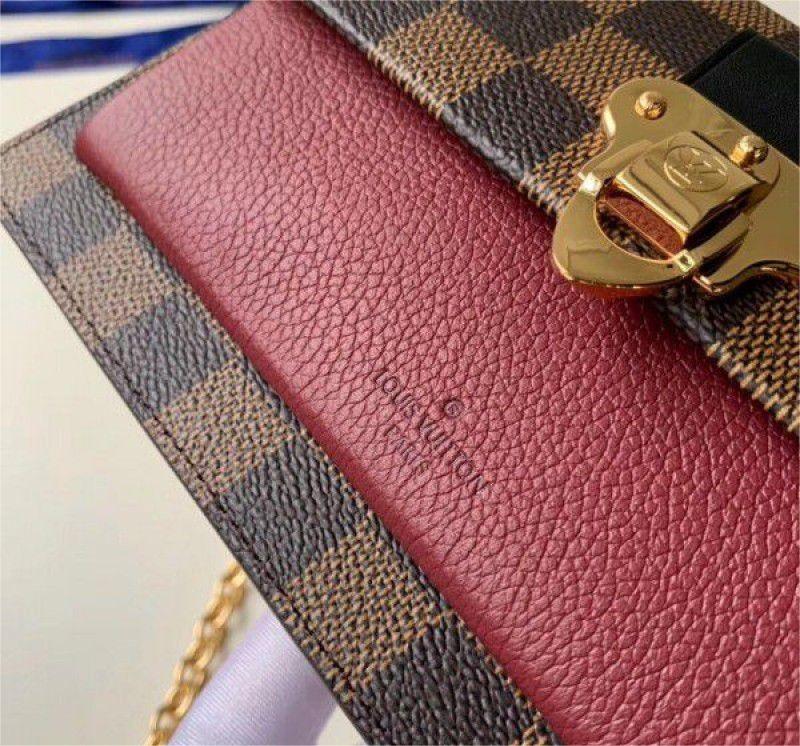Louis Vuitton Damier Ebene Vavin 鏈條 BB 棕色帆布女士信封錢包 N60222