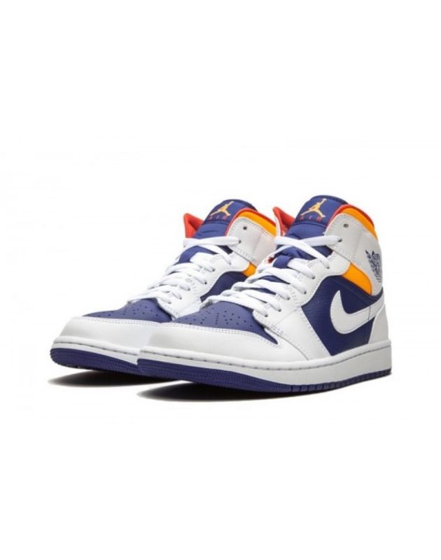 Jordan Air Jordan 1 Mid 2020 Royal Blue Laser Orange Leather Rubber Sole Basketball Sneakers 554724-131