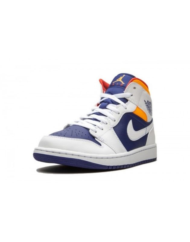 Jordan Air Jordan 1 Mid 2020 Royal Blue Laser Orange Leather Rubber Sole Basketball Sneakers 554724-131
