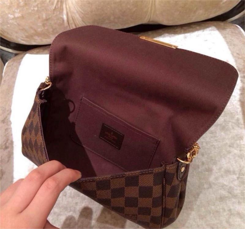Louis Vuitton Damier Ebene Favorite MM Brown Canvas Women Envelope Crossbody Bag N41129