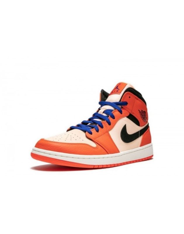 Jordan Air Jordan 1 Mid 2018 Team Orange Black Leather Rubber Sole Basketball Sneakers 852542-800