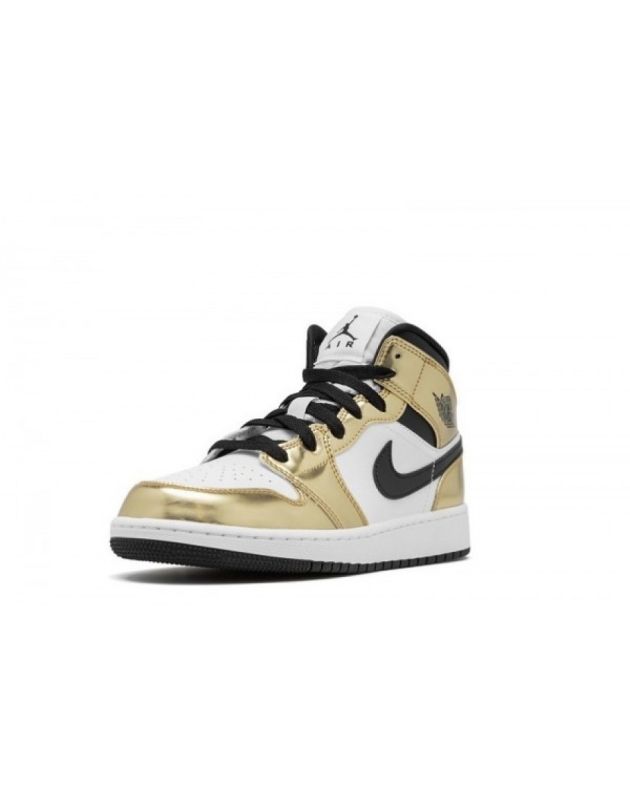 Jordan Air Jordan 1 Mid 2020 Metallic Gold Black White Leather Rubber Sole Basketball Sneakers DC1420-700
