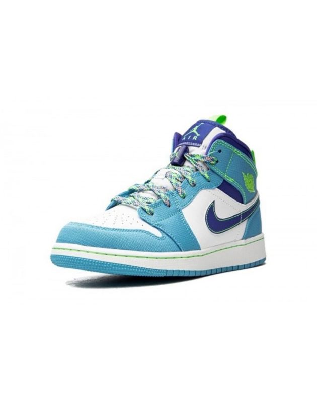Jordan Air Jordan 1 Mid 2021 Sprite Blue Leather Rubber Sole Basketball Sneakers DA8010-400