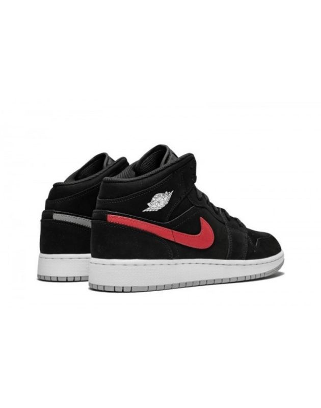 Jordan Air Jordan 1 Mid 2018 Multi-Color Swoosh Black Leather Rubber Sole Basketball Sneakers 554725-065