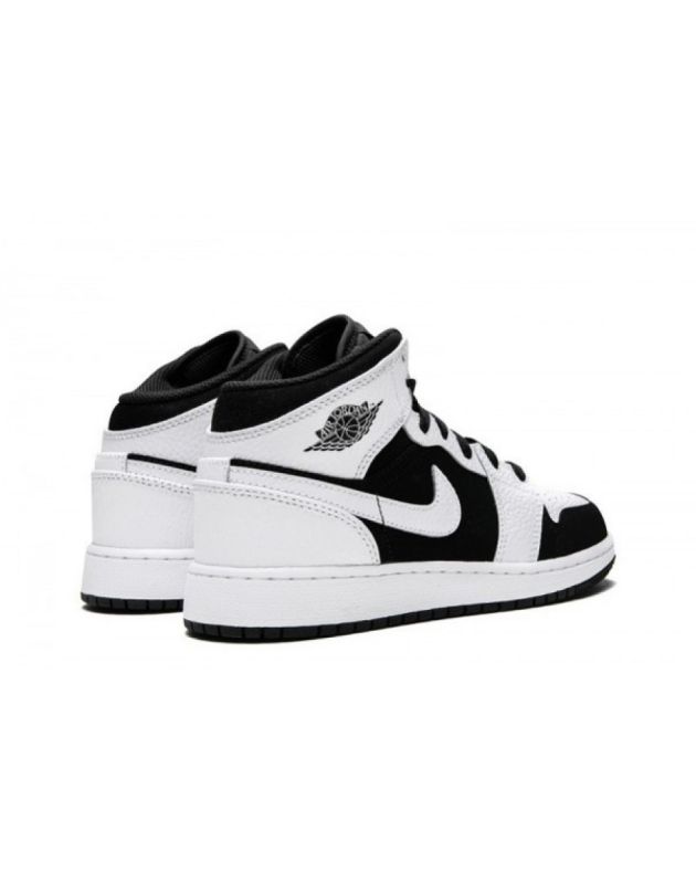 Jordan Air Jordan 1 Mid 2018 White Black Leather Rubber Sole Basketball Sneakers 554725-113