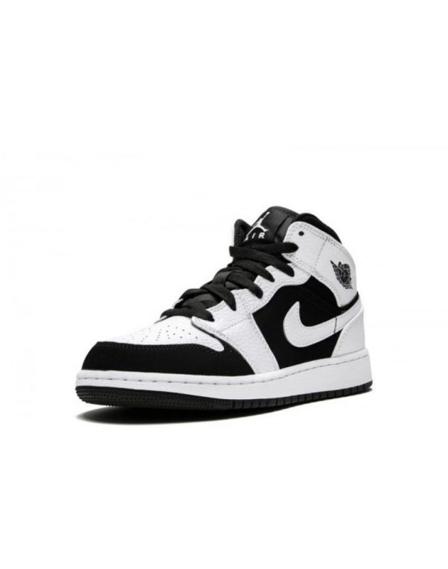 Jordan Air Jordan 1 Mid 2018 White Black Leather Rubber Sole Basketball Sneakers 554725-113