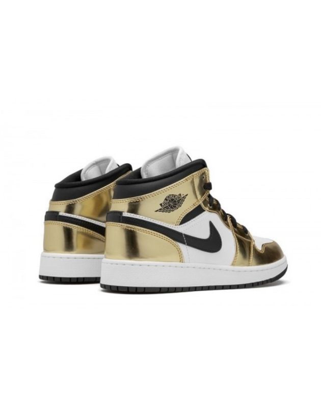 Jordan Air Jordan 1 Mid 2020 Metallic Gold Black White Leather Rubber Sole Basketball Sneakers DC1420-700