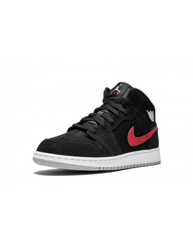 Jordan Air Jordan 1 Mid 2018 Multi-Color Swoosh Black Leather Rubber Sole Basketball Sneakers 554725-065