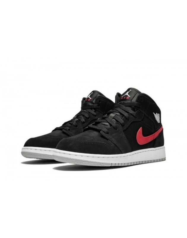 Jordan Air Jordan 1 Mid 2018 Multi-Color Swoosh Black Leather Rubber Sole Basketball Sneakers 554725-065