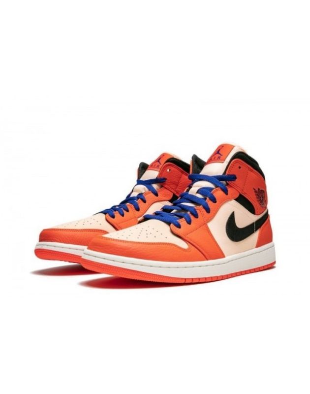 Jordan Air Jordan 1 Mid 2018 Team Orange Black Leather Rubber Sole Basketball Sneakers 852542-800