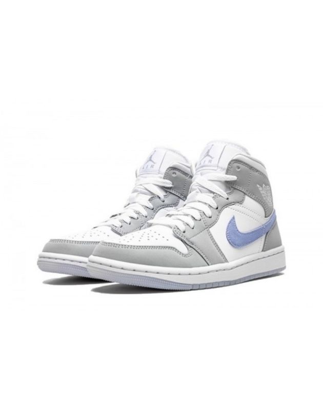 Jordan Air Jordan 1 Mid 2021 Wolf Grey Aluminum Leather Rubber Sole Basketball Sneakers BQ6472-105