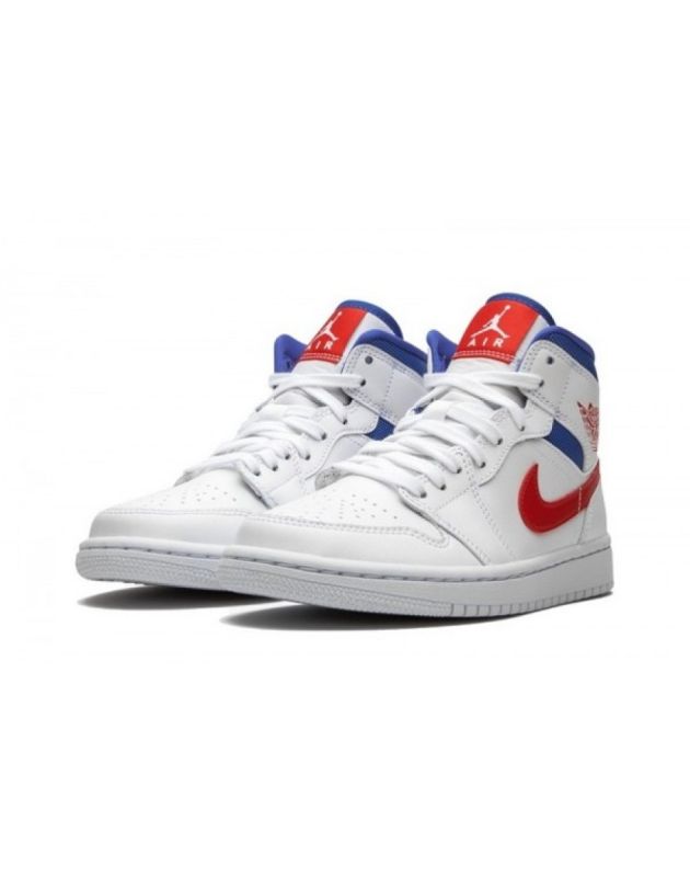 Jordan Air Jordan 1 Mid 2020 White Red Royal Leather Rubber Sole Basketball Sneakers BQ6472-164