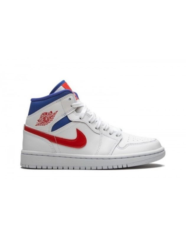 Jordan Air Jordan 1 Mid 2020 White Red Royal Leather Rubber Sole Basketball Sneakers BQ6472-164