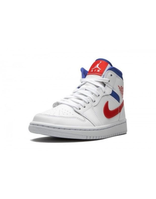 Jordan Air Jordan 1 Mid 2020 White Red Royal Leather Rubber Sole Basketball Sneakers BQ6472-164