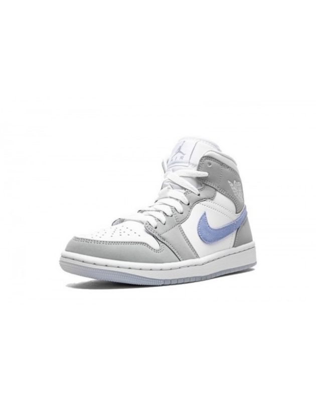 Jordan Air Jordan 1 Mid 2021 Wolf Grey Aluminum Leather Rubber Sole Basketball Sneakers BQ6472-105